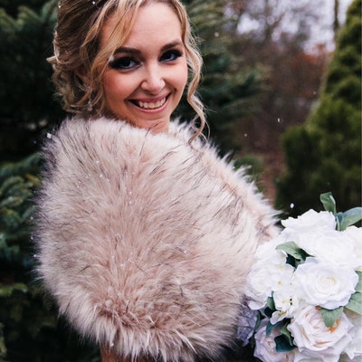 blush faux fur shawl