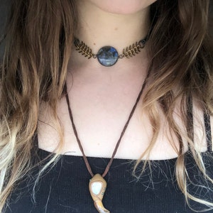 Labradorite Choker, Black Leather Choker Necklace, Crystal Gemstone ...
