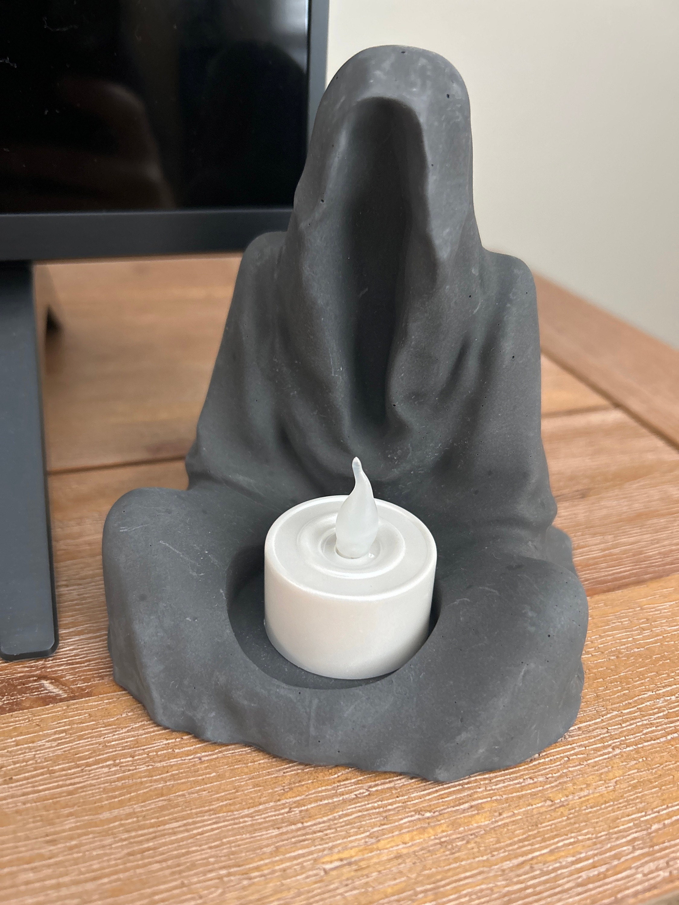 Jesmonite Ghost Candle Holder-Halloween Ghost Decorations for Fall-Spooky Ghost Candlestick Holder-Gothic Home Decor