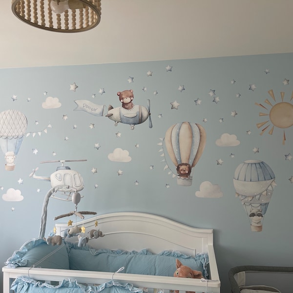 Hot Air Balloon Nursery Wall Decal, Personalised Nursery Sticker ...