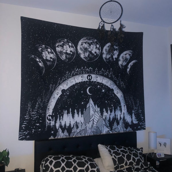 Moon Phases Tapestry Starry Night Wall Hanging Moon Landscape Night Sky ...