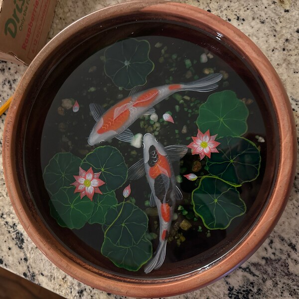 3D Resin Painting Koi Fish, Epoxy Resin Art , Wooden Nature Resin Koi ...