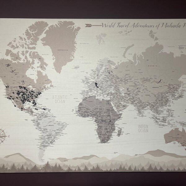 Farmhouse Push Pin World Map Personalized Canvas, Travel Gift, Rustic ...