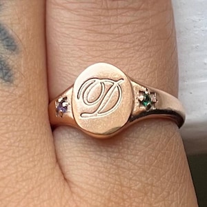 Birthstone Initial Signet Ring by Caitlyn Minimalist • Statement Gemstone Ring with Engraved Letter • Personalized Gift for Her • RM113NIF67