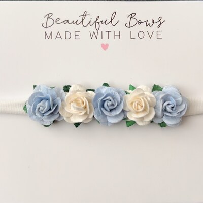Embroidered Narrow Headband - Floral Sage main image 0