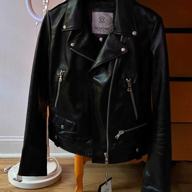 Free Fedex & Duties - Italian Handmade Women Genuine Leather Biker
