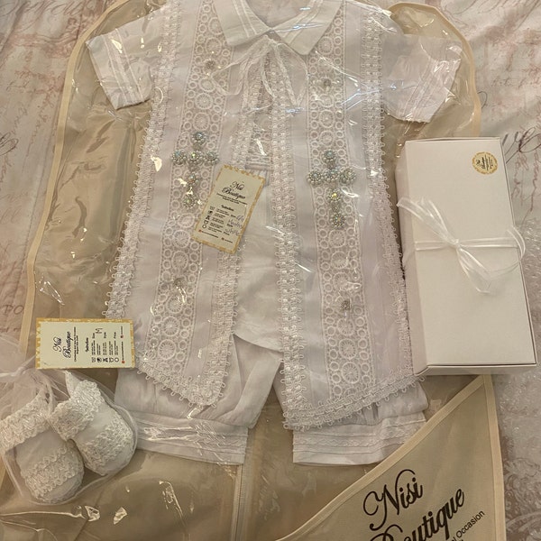Baby Boy Christening Outfit 9 Pieces Set, White Blessing or Baptism ...