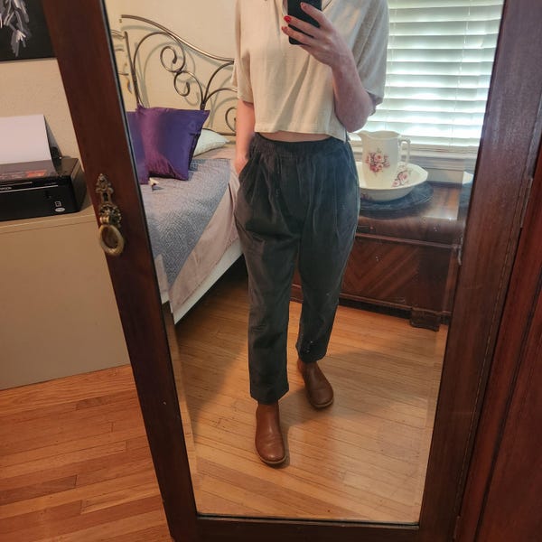 Casual Corduroy Harem Pants, Women Elastic Waist Trousers, Baggy Pants