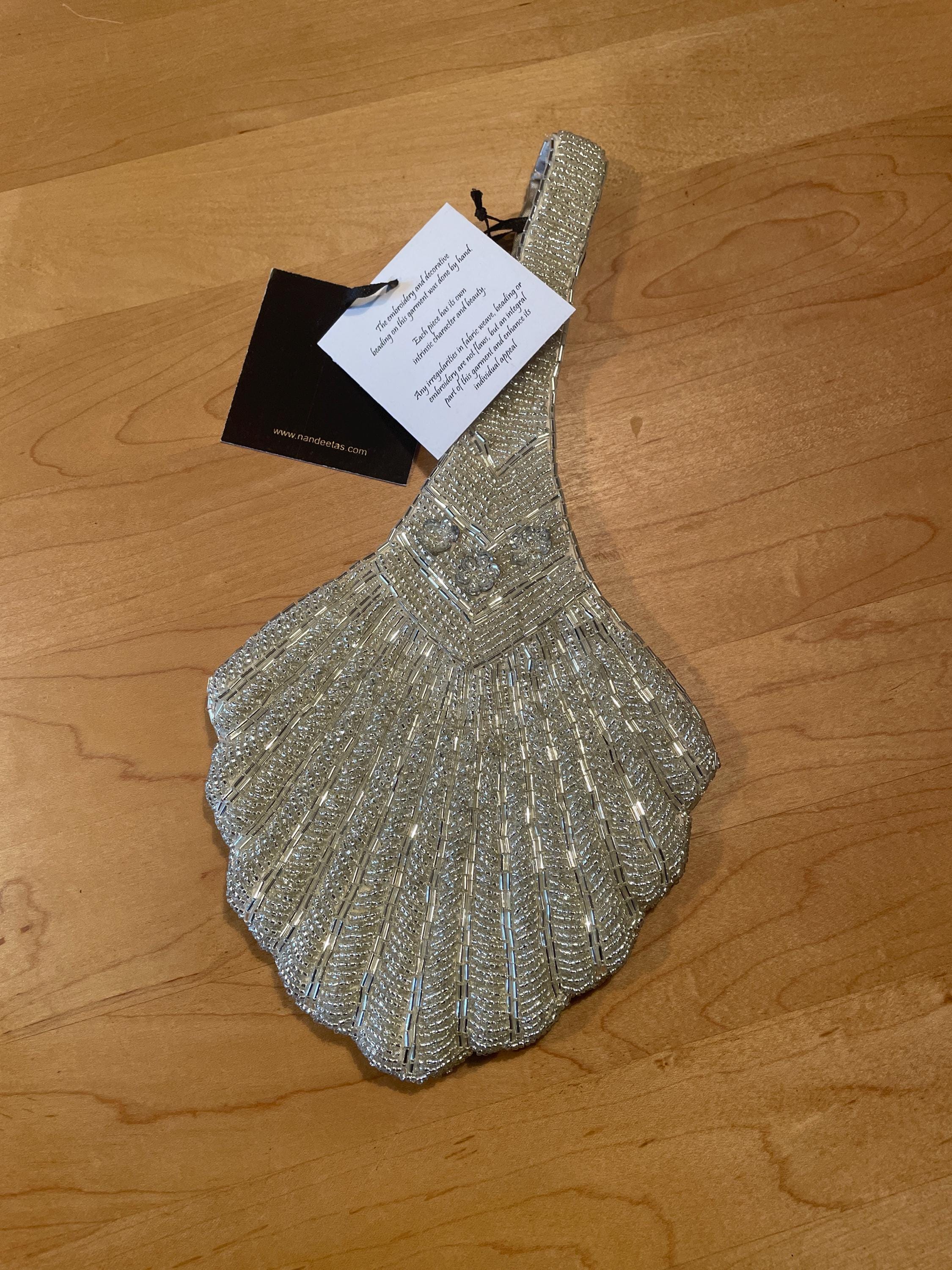 Bridal Clutch, Wedding Clutch, Shell Shaped Beaded Wristlet,Couture Silver Bead Bag,Art Deco Bride Purse,Designer Statement Piece