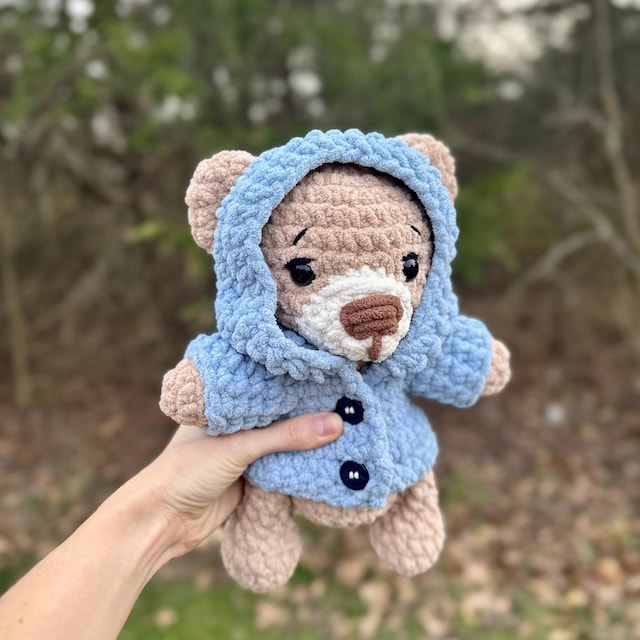 Doudou ours en pull fait main Peluche au crochet original Jouet pour enfant 3880
