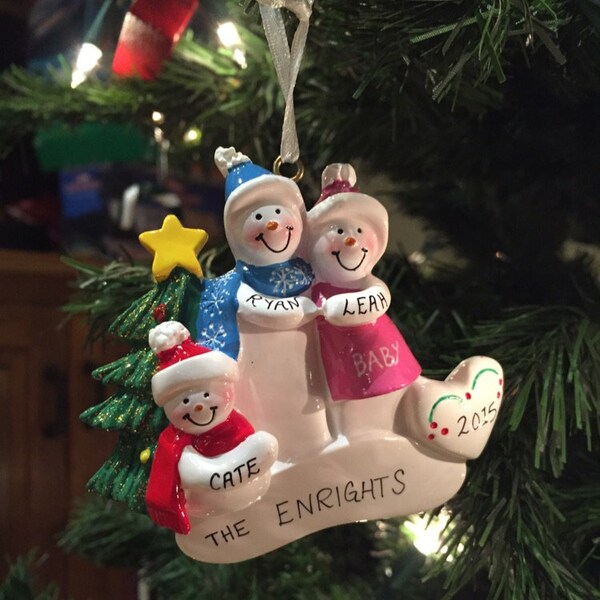 Expecting Snow Family of 3 Personalized Christmas Ornament - Waiting ...