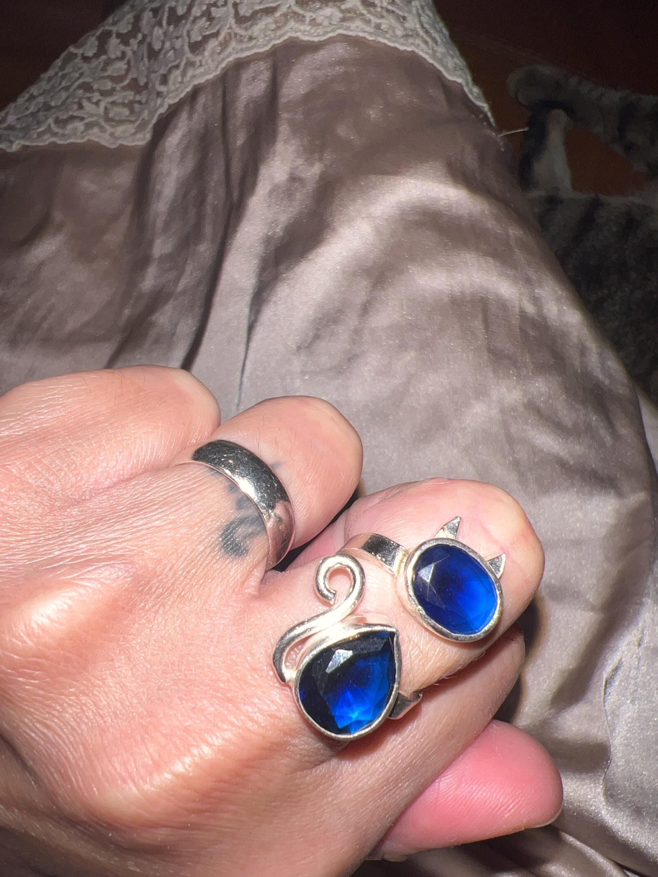 Cat Sapphire Ring Sapphire Jewelry Sterling Silver Ring, Engagement Ring, Statement Ring, Birthstone Ring Valentines Day Gift