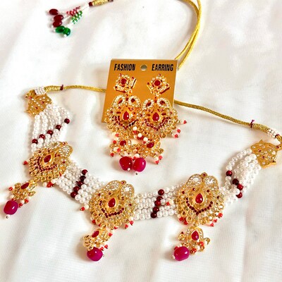 Long Polki Necklace Pakistani Jewelry Kundan Necklace Set W/earrings ...