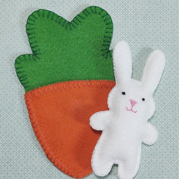Bunny Rabbit Tin Play Set Felt Sewing Pattern Toy Easter Spring Carrot ...