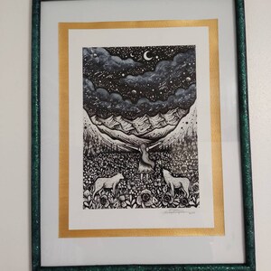 Embrace of Life | Pen Drawing, Moon, Night, Nature, Landscape