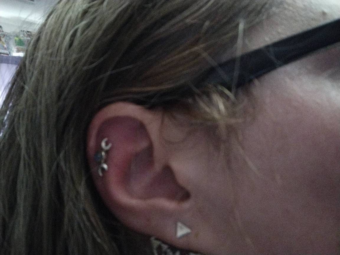 Hecate Symbol Earring • Goddess of Witchcraft and Magic Jewelry • Twin Moons Helix Earring  • Moonstone Cartilage Silver Piercing - CRT004