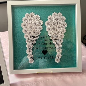 Memorial Shadow Box: Angel Wing Paper Flower Remembrance Keepsake
