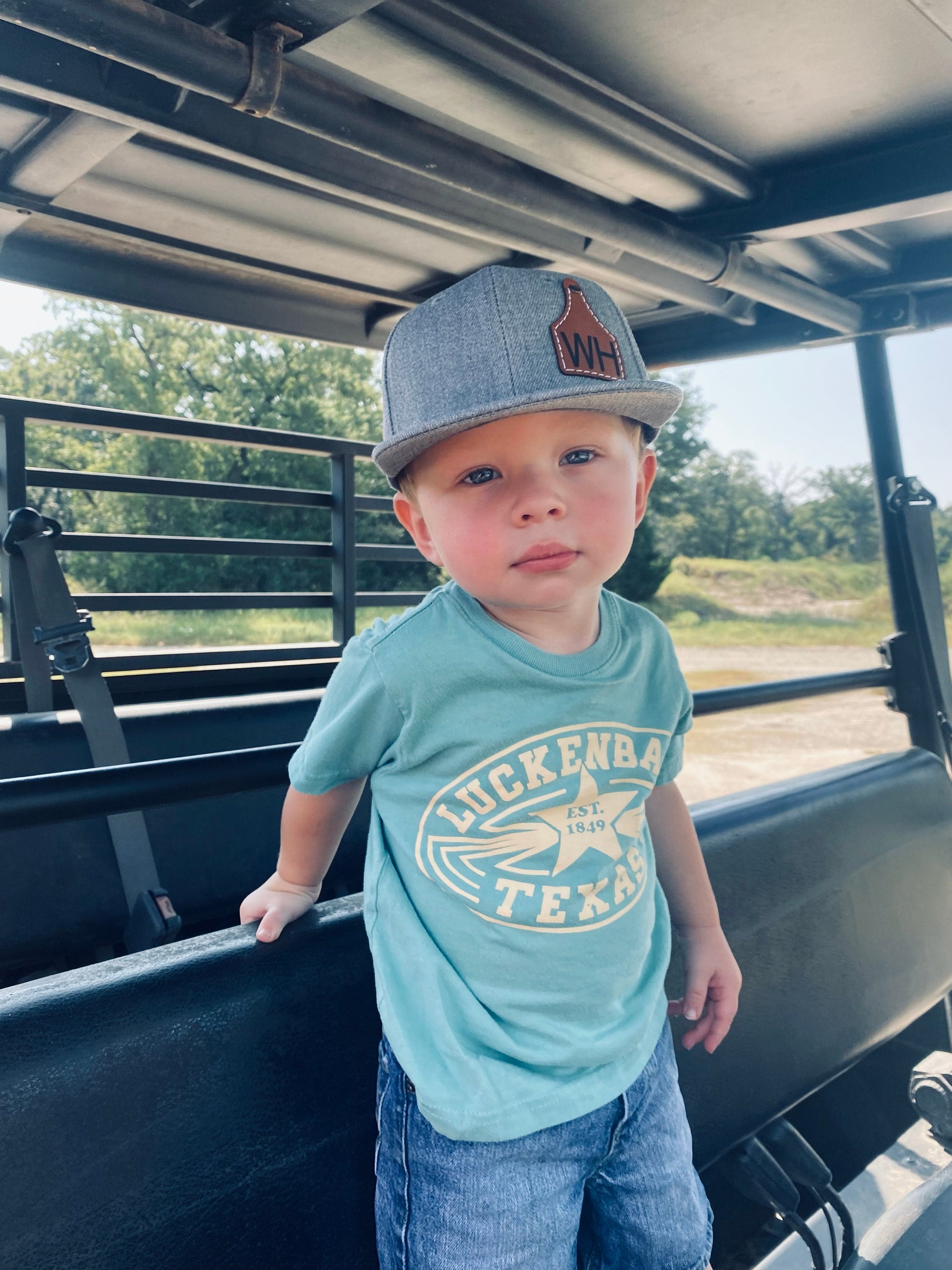 Custom Cow Tag Hat Kid Size, Cattle Tag Rancher Hat, Personalize Baby Toddler Youth kid Cowboy cap, ranch brand logo initials leather patch