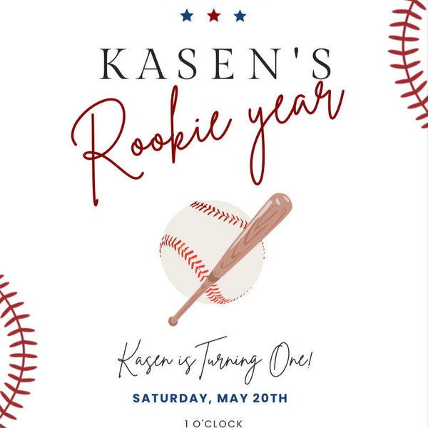 Rookie Year First Birthday Invitation Digital Template Sports 1st ...