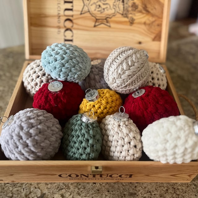 A customer's finished Autumn Wheat Bauble Ornament Crochet Pattern