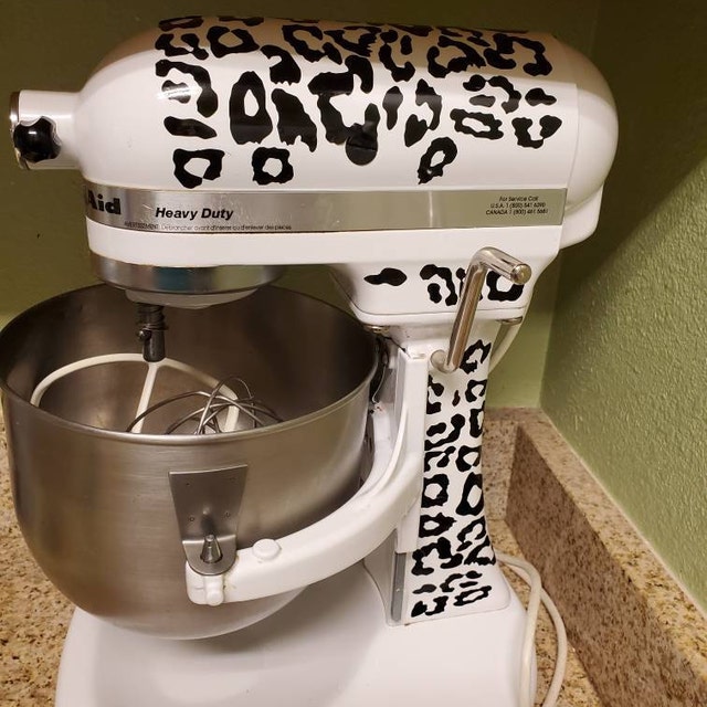Customized Hot Pink cheetah print vinyl wrap for white KitchenAid tabletop stand  mixer. We customize these guys for $…