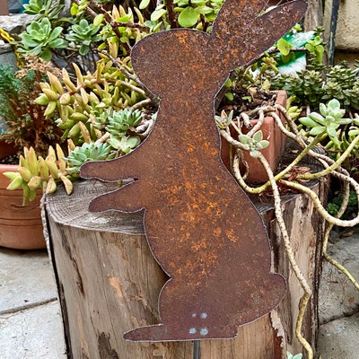 Metal Bunny Rabbit Rusty Metal Garden Art Easter Rusty Plasma Hand Cut ...