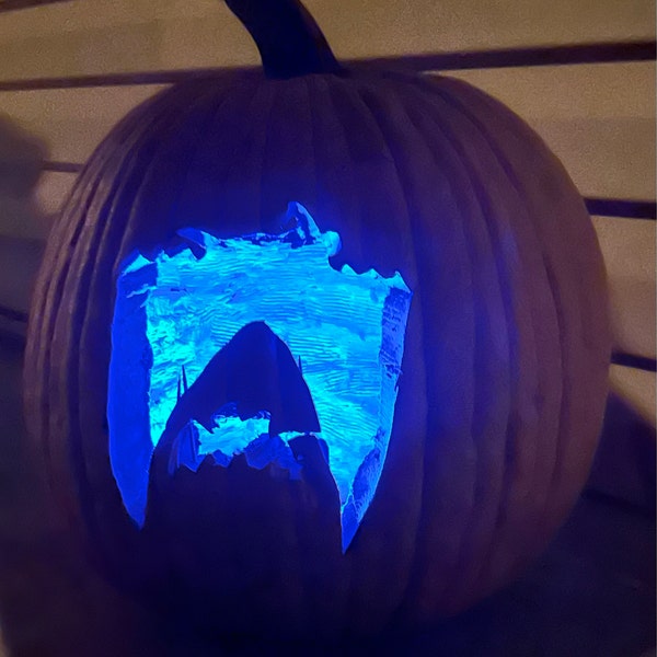 Printable Pumpkin Stencil for Carving JAWS Shark and Swimmer