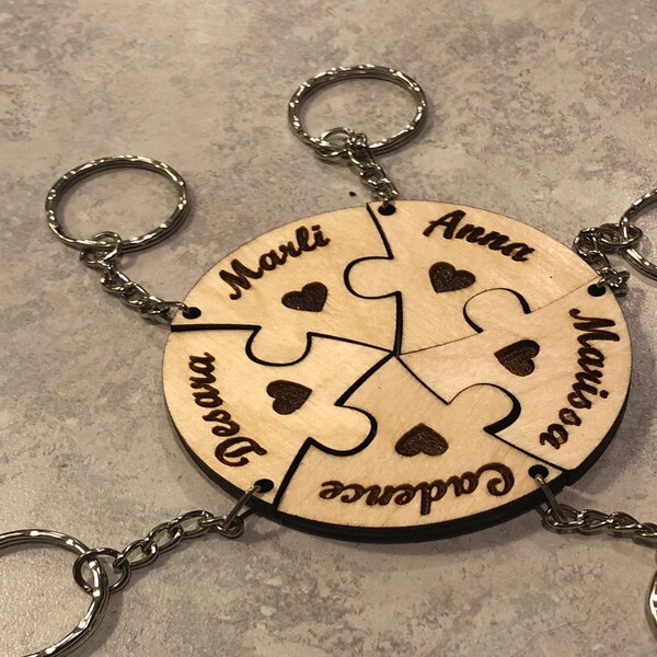 REAL WOOD Best Friend Key Chain Set-set of 5 Puzzle Piece Keychain ...