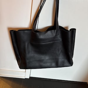 Extra Large Black Leather Tote Bag , Oversized Work and