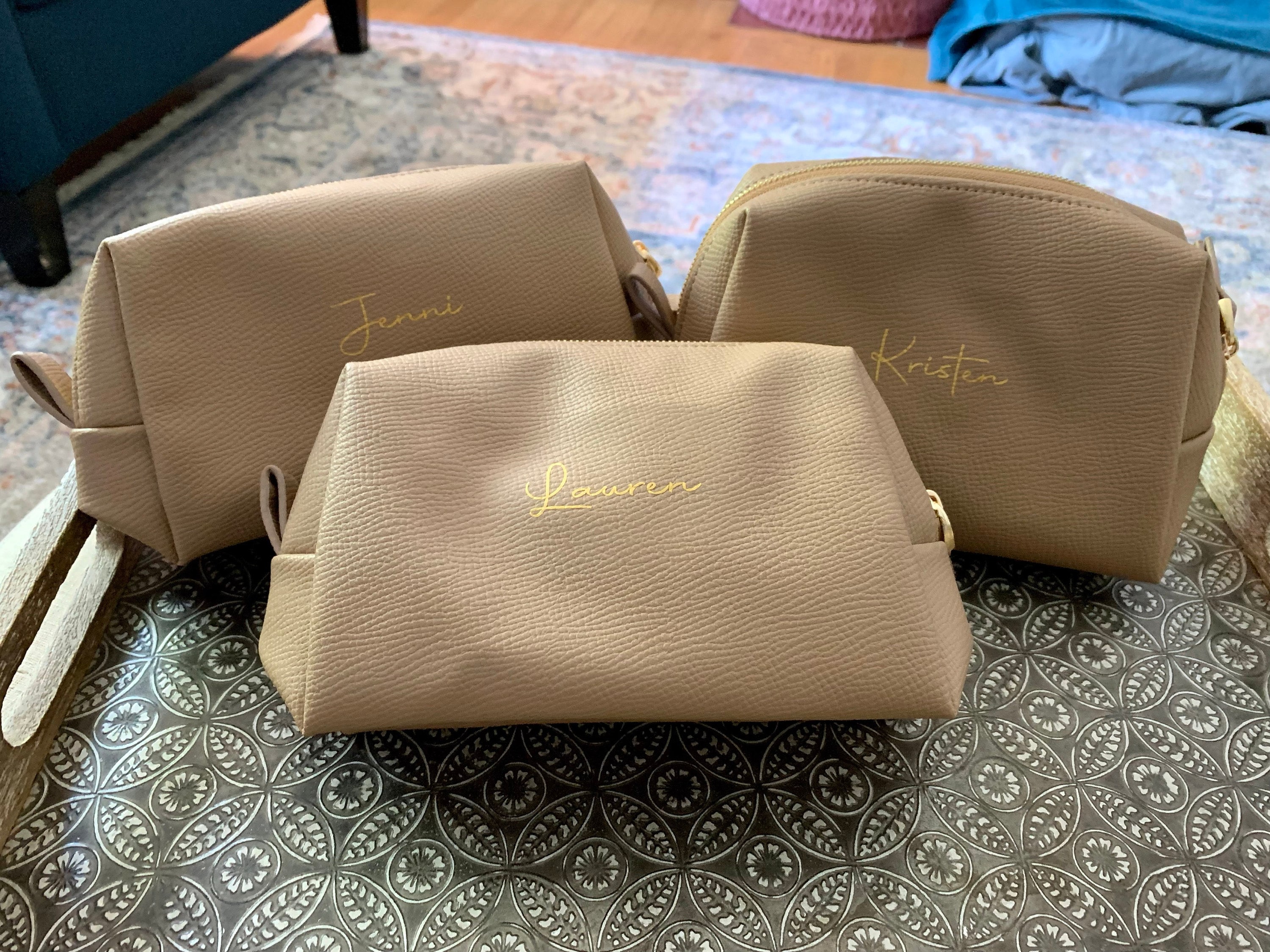 Damentasche personalisiert, Schminktasche mit Handgelenk, Monogrammtasche, Initialentasche, personalisierte Kulturtasche, Dopp Kit für Frauen, Kosmetik organizer