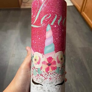 20 Oz Skinny Tumbler Sublimation Design Template Unicorn Glitter Pink ...