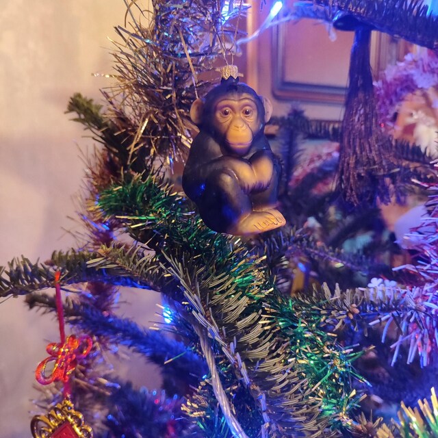 Décoration De Sapin De Noël Singe En Verre - Figurine à Accrocher, Neuf