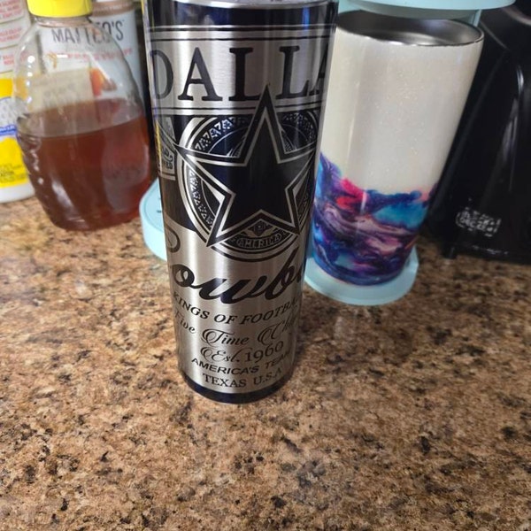 20oz Skinny Tumbler. Dallas Cowboys Beer Can Inspired Design. With ...