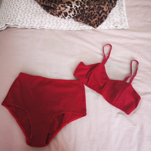 Cherry Red Cotton Underwear Set for Women / Organic Cotton Wireless ...