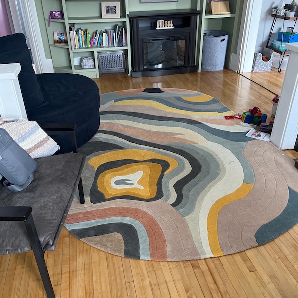 Abstract Modern Hand-tufted Wool Rug – Multicolor Wave Design | Soft ...