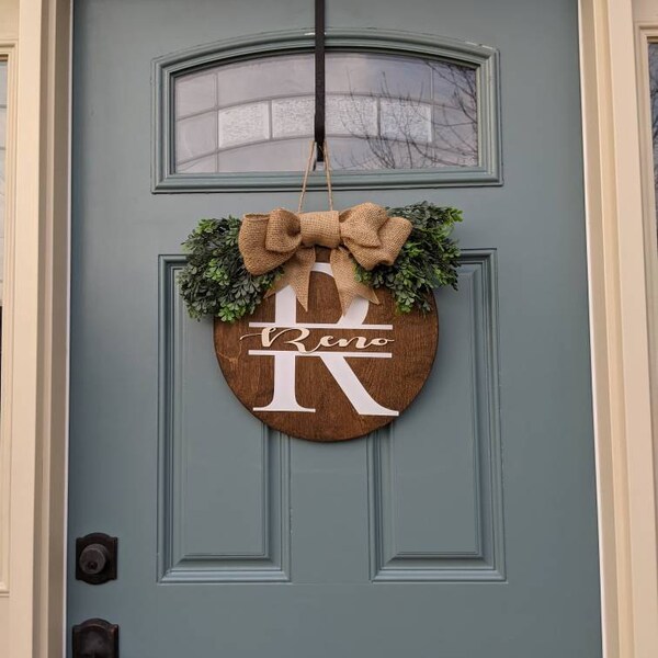 Personalized Family Name Circular Door Hanger | Door Hanger With Burlap ...