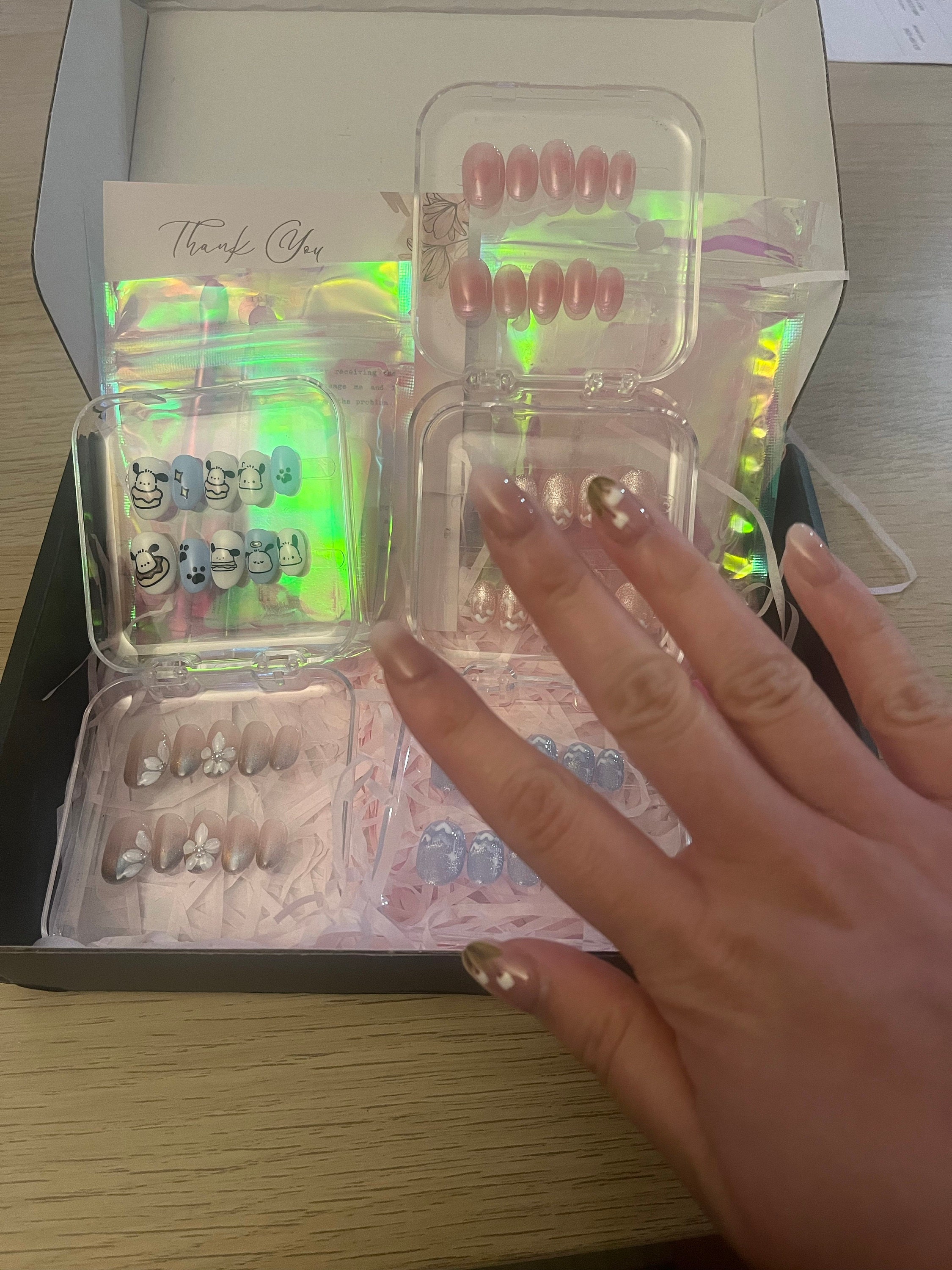 New Version | Short Baby Blue Reflective Cat Eye Little Heart Press On Nails | Gel Nails | Heart Nails | Cat Eye Nails | lmz142