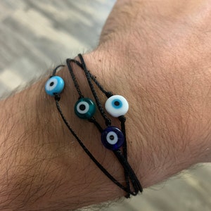 Evil Eye Bracelet, Black String Bracelet, Nylon Cord, Protection Amulet, Family Gift Ideas, Simplicity, Dainty Bracelet, Minimal Mens Gift