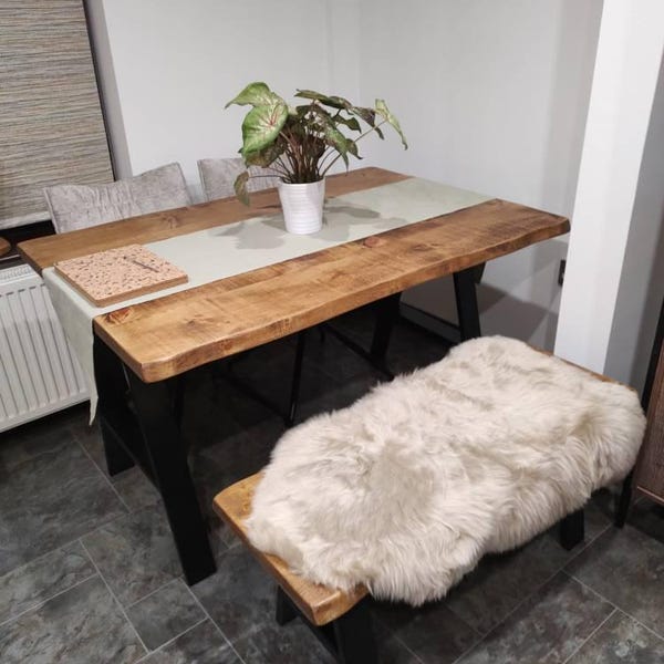 Firsby XF Live Edge Dining Table Rustic Solid Wood Industrial Steel ...