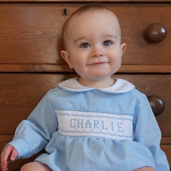 Petit Bebe Baby / Toddler Girls Royal Blue Check Smocked Golf Bishop Dress main image 1
