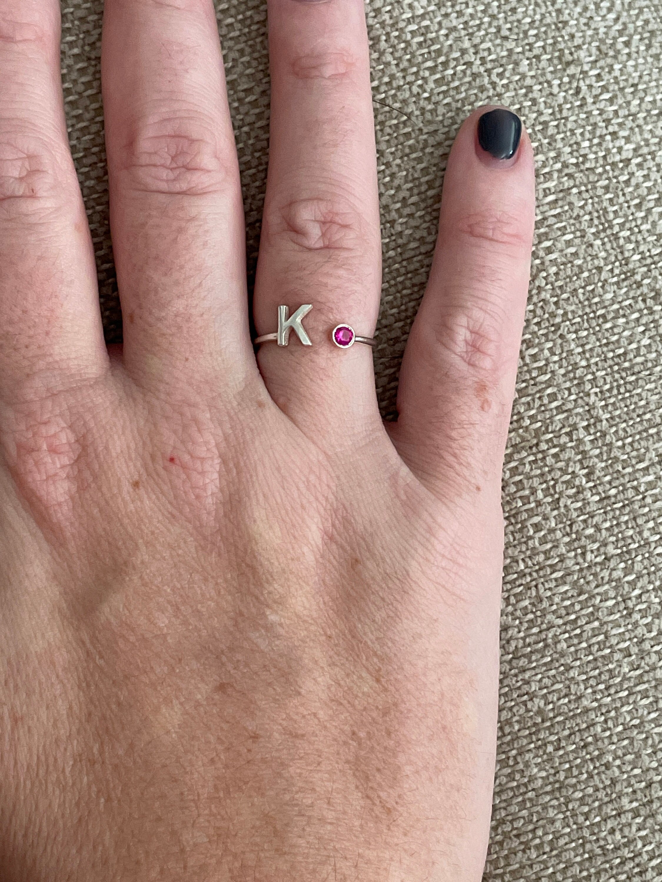Custom Initial Birthstone Ring • Personalized Sterling Silver Initials Ring • Custom Name Gemstone Mother Ring • Mother Child Ring • RM06F48