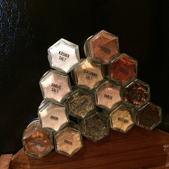 Magnetic Spice Rack by Gneiss Spice 24 Small Empty Hexagon Glass