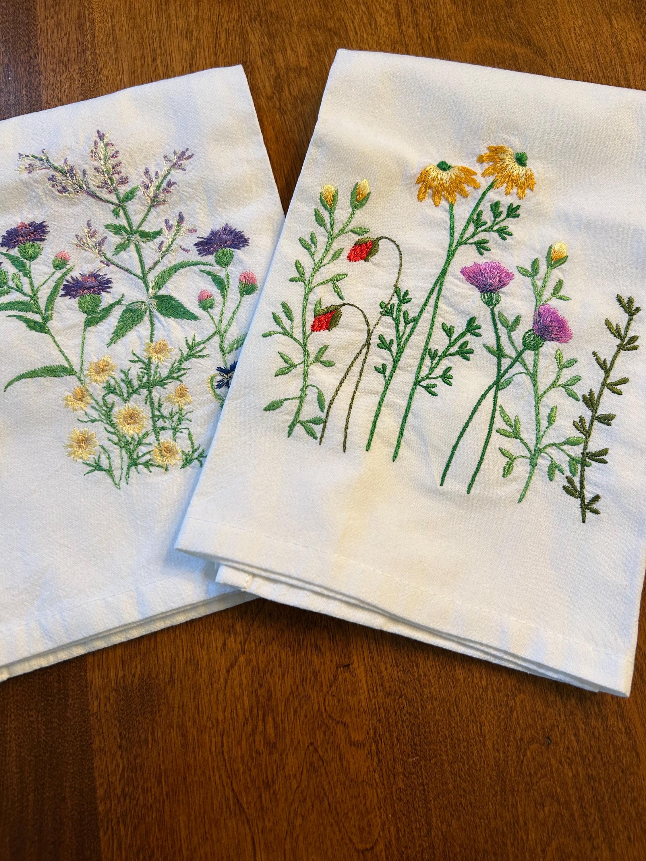 TEA TOWELS WILDFLOWERS*Embroidered*Kitchen Towel*Meadow Flowers*Strawberry*Blueberry*Hand Towel*Dish Cloth*Flour sack*Shower Hostess*Wedding