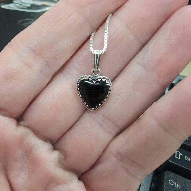 ★ROSEMONT★ Silver Black Onyx Heart Necklace RC24B03K Black Onyx Heart Pendant Necklace/black Stone Heart Charm