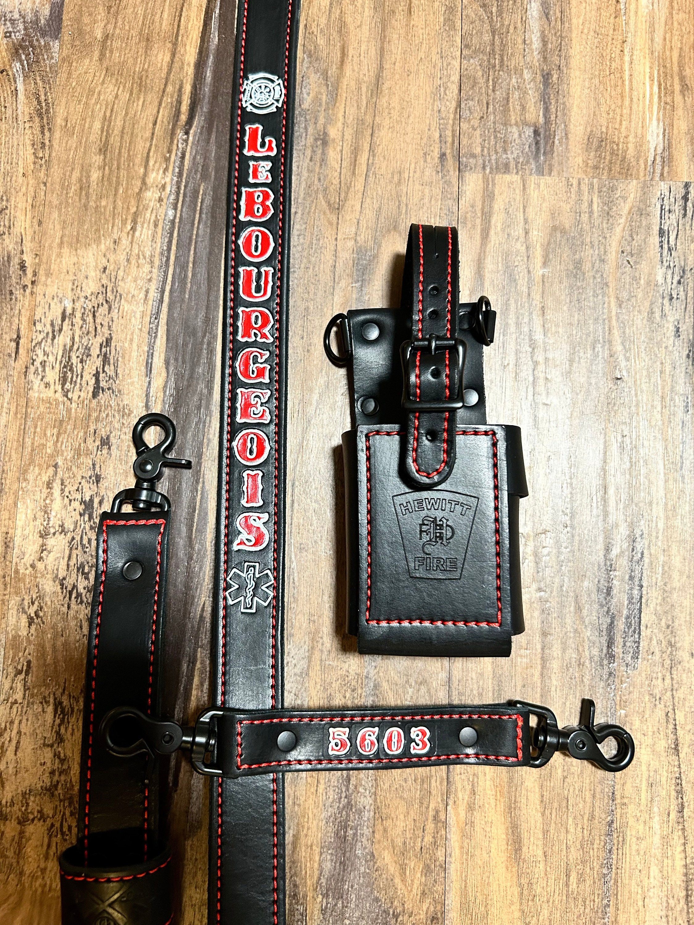 Premium Savage Ghost Leather Firefighter Radio Strap WITH radio bucket - Unleash the Beast
