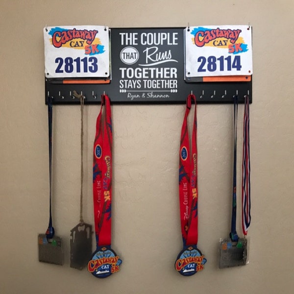 The COUPLE That Runs Together & Double Race Bib DISPLAY Medal HOLDER ...