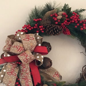 Christmas Holiday Front Door Wreath With Rustic Jingle Bells - Etsy