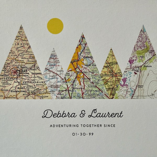 Adventure Together® Map Mountain Personalized Wedding or Anniversary ...
