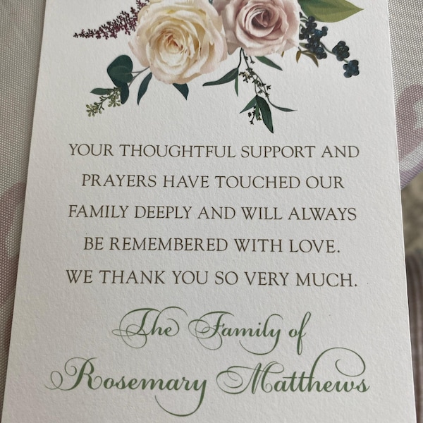 Personalized Funeral Thank You Cards FLAT Cards 3 1/2 X 4 7/8
