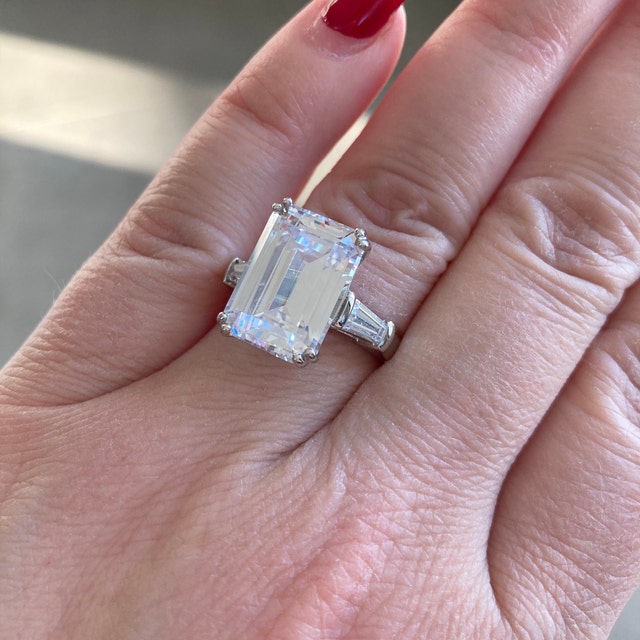 8 Carat Emerald Cut Ring Huge Engagement Ring 3 Stone Ring 8